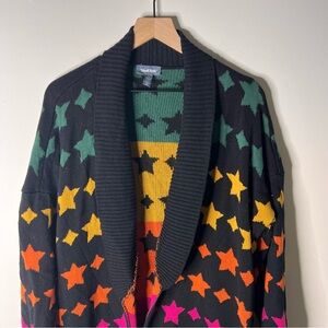 Modcloth Stars Duster Black Rainbow Long Cardigan Belted Stardom Retro XL Rare